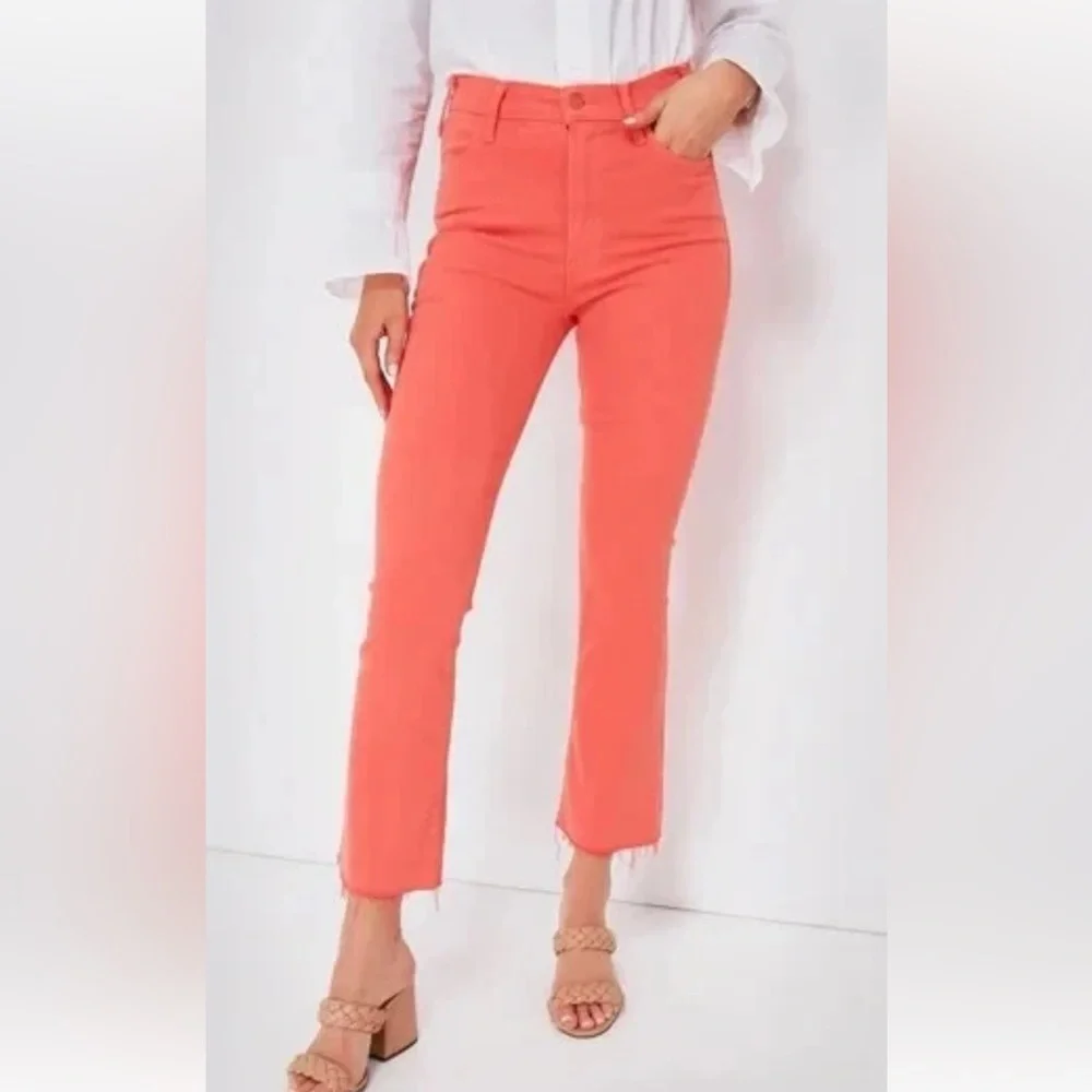 MOTHER The Hustler Ankle Fray Jeans Persimmon Coral Size 28 Cropped - Picture 1 of 12